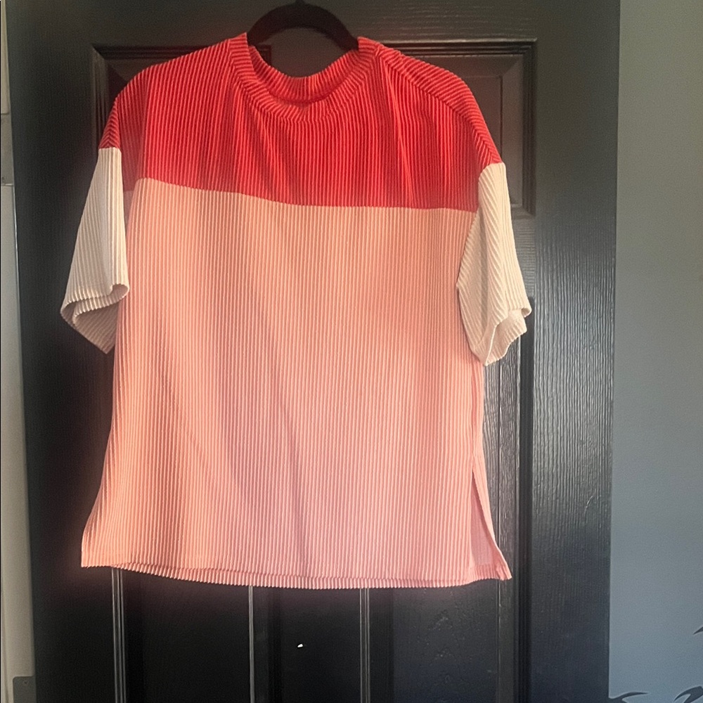 Red and White and Pink women’s Shirt